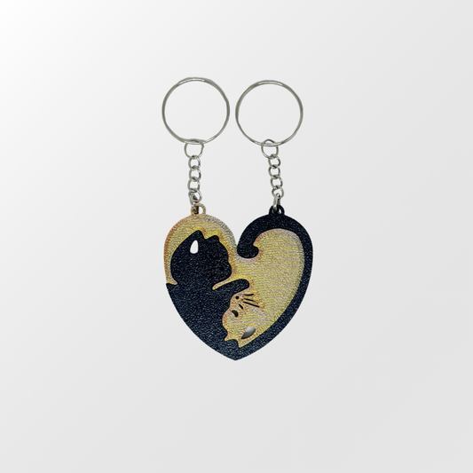 Cat Yin and Yang Heart Duo Keychains