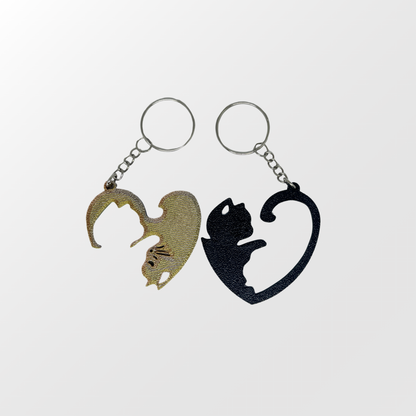 Cat Yin and Yang Heart Duo Keychains